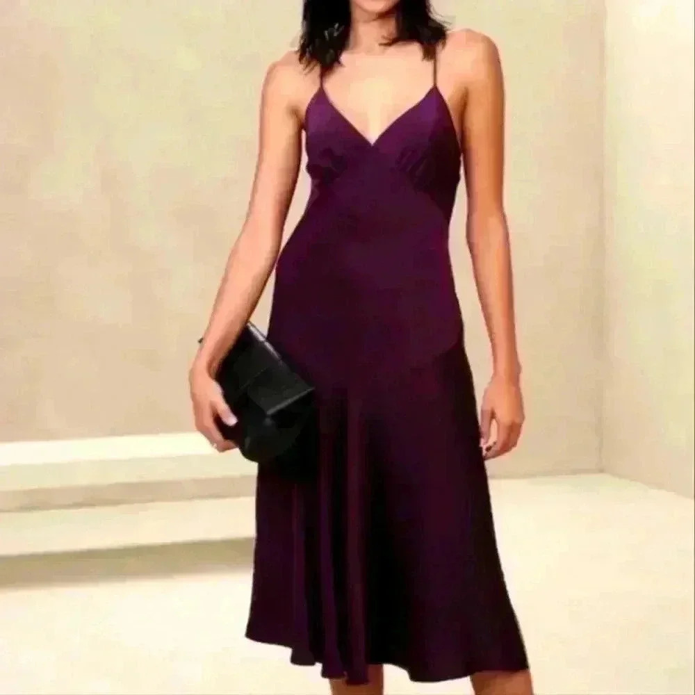 BANANA REPUBLIC ASYMMETRICAL SEAM MIDI SLIP DRESS